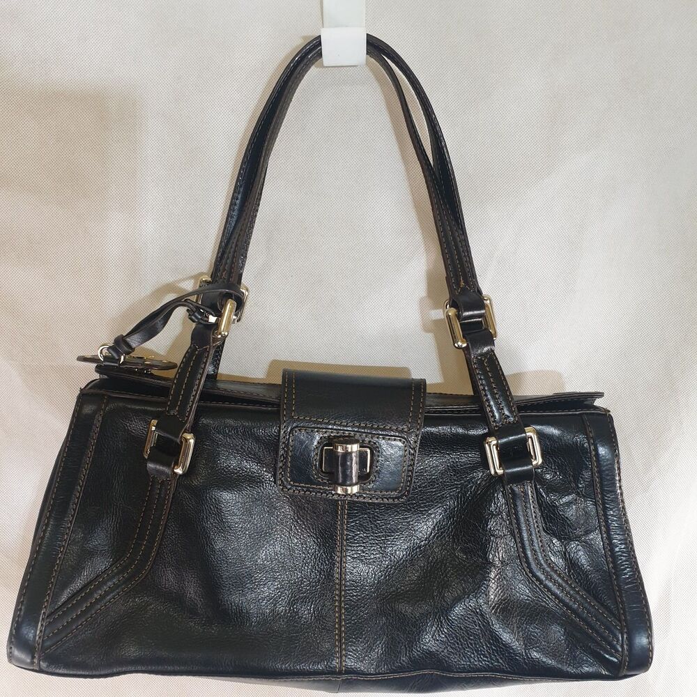 Maxx NY Leather Shoulder Purse Satchel Handbag  Espresso Brown Bag Charm
